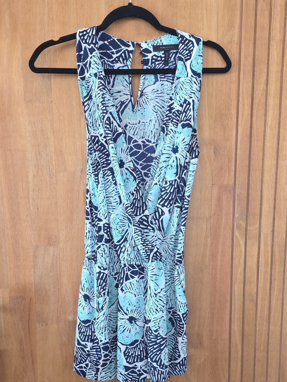 BCBGMaxAzria Navy and Light Blue Floral Sleeveless Romper